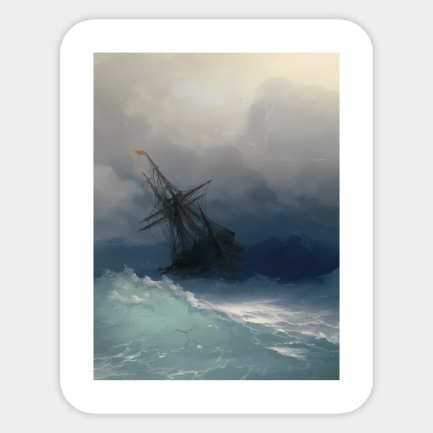 Ivan Ayvazovsky - Ship On Stormy Seas Sticker by jandesky